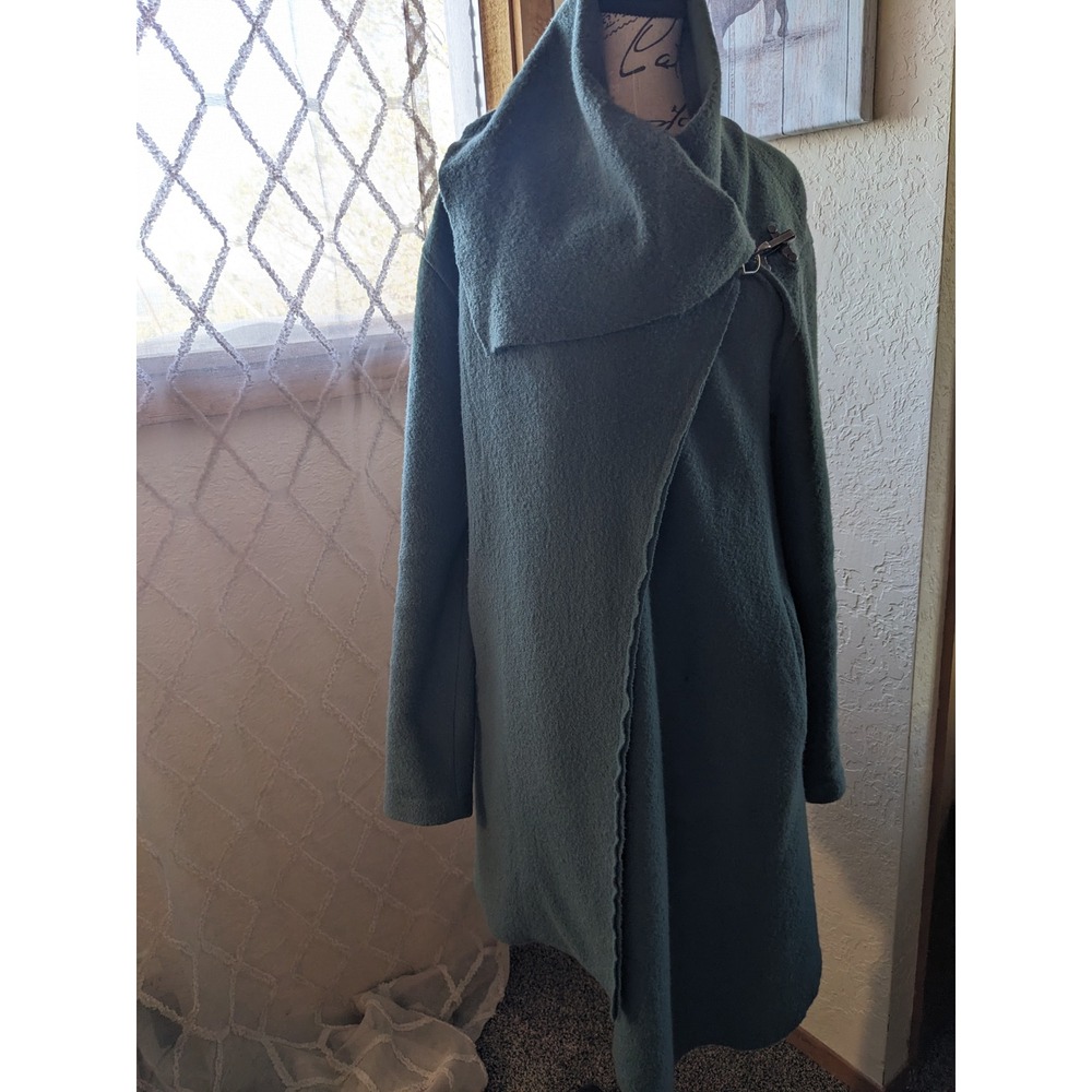 Garnet Hill Wool Wrap Coat Green Boiled Wool Shawl Collar Toggle Clasp 6